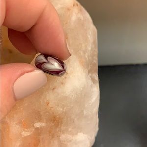 Handmade charm, maroon with hearts.